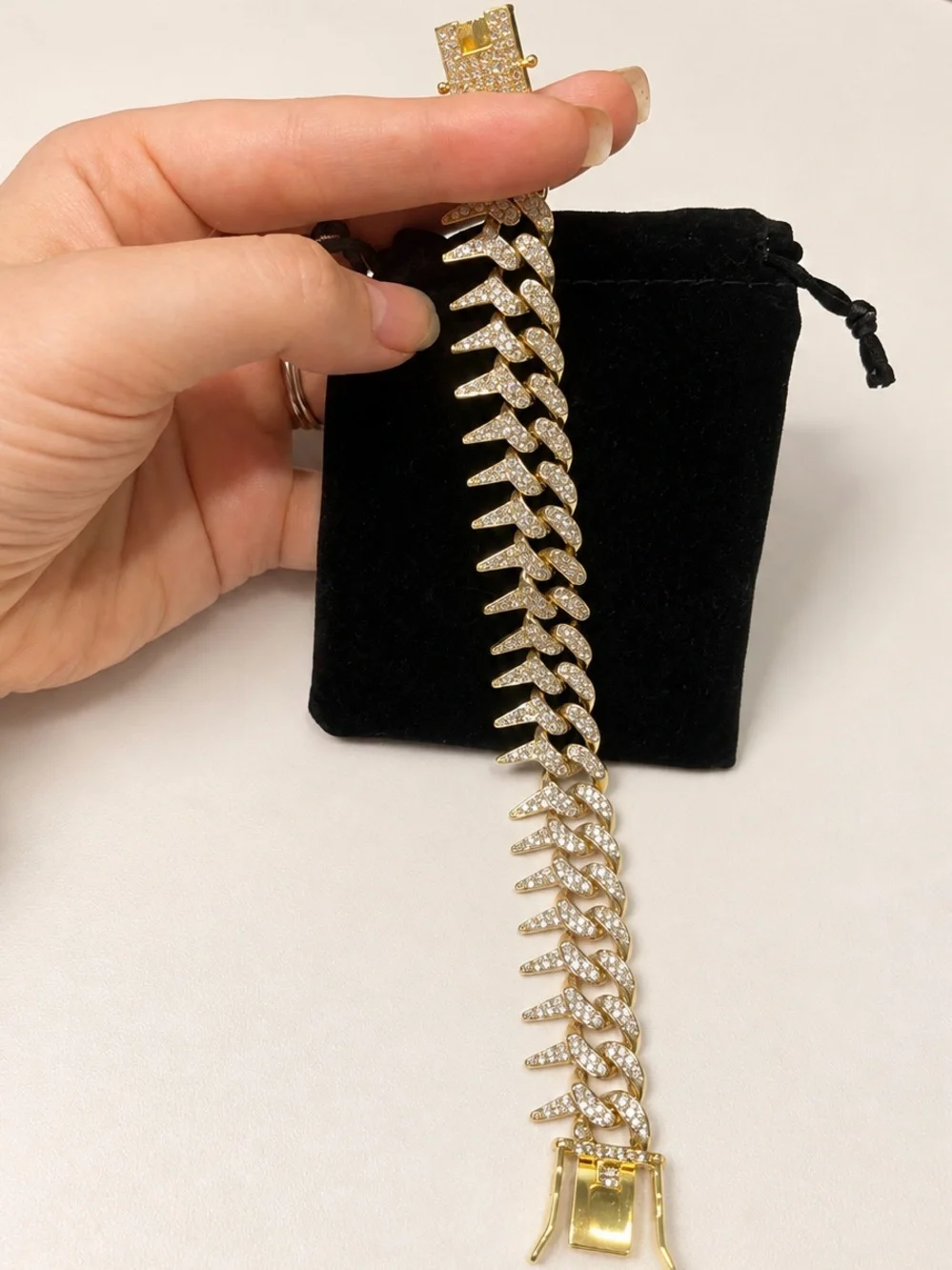 Gold Pavé Spike Cuban Link Bracelet - Women Jewelry